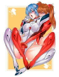 2girls asuka_langley_sohryu ayanami_rei blue_hair neon_genesis_evangelion pawzncupz red_hair rei_ayanami yuri
