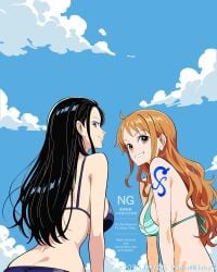 2d 2d_(artwork) 2d_artwork 2girls adult adult_female anime anime_character arm_tattoo back back-tie_bikini back-tie_swimwear back_view backboob behind_view big_boobs big_breasts bikini bikini_bottom bikini_only bikini_top black_bikini black_bikini_bottom black_bikini_top black_swimsuit black_swimwear blue_sky_background blue_tattoo breasts busty busty_female busty_girl closed_mouth_smile day daylight daytime digital digital_art digital_drawing digital_drawing_(artwork) digital_media digital_media_(artwork) drawing earrings fanart female female_focus female_only female_protagonist from_behind from_below_view ginger ginger_hair green_bikini green_bikini_top green_swimsuit green_swimwear grin grinning grinning_at_viewer halterneck head_tilt large_boobs large_breasts lean_figure long_hair looking_at_viewer looking_back looking_back_at_viewer looking_down looking_down_at_viewer low-angle_shot low_angle_view mature mature_female mature_woman median_furrow multiple_females multiple_girls nami_(one_piece) narrow_waist nico_robin one_piece orange-eyed_female orange-haired_female orange_eyebrows orange_eyes orange_hair orange_hair_female outdoor outdoor_background outdoor_nudity outdoors outside outside_nudity portrait post-timeskip profile rear_view shonen_jump shoulders shueisha sideboob sky_background slender_body slender_waist slim_female slim_waist smile smiley_face smiling smiling_at_viewer string_bikini swimsuit swimwear tattoo tattoo_on_arm tattooed_arm three-quarter_view tilted_head toei_animation top_view upper_body view_from_below viewed_from_behind viewed_from_below wavy_hair weekly_shonen_jump woman