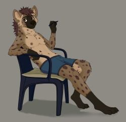 almost_naked almost_nude animal_ear_fluff animal_ears animal_humanoid anthro brown_body brown_fur brown_hair bulge bulge_through_clothing bulge_under_clothes chair cushion fingers fur furry furry_only fursona hyena looking_at_viewer male male_only mammal mammal_humanoid mickdraws nipples oc original original_art original_artwork original_character paws pencil pencil_(object) simple_background sitting sitting_on_chair slender_body smile smiley_face smiling smiling_at_viewer solo spotted_hyena trunk underwear