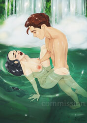 2021 artist_signature black_hair commission duo female kirass male nude penetration water watermark