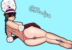 big_nose feet laying_down nipples no_bra one_piece porche solo_female