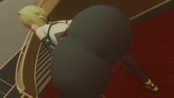 1girls 3d animated ass ass_closeup ass_focus ass_shake big_ass blonde_hair curvy curvy_female earrings evelyn_chevalier female hands_on_knees hi_res hoyoverse jiggle jiggling_ass kishi looking_at_viewer looking_back no_sound short_hair thick_ass thick_thighs tight_clothing video zenless_zone_zero