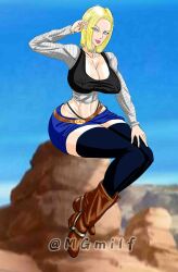 1girls alternate_version_available android_18 blonde blonde_hair blue_eyes boots cameltoe cleavage curvy dragon_ball erect_nipples female huge_areolae huge_ass huge_breasts mgmilf puffy_nipples short_hair thick_lips voluptuous wide_hips yellow_hair