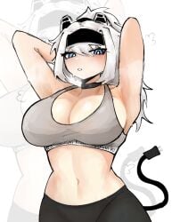 1girls 2026 arms_behind_head arms_up bandana breasts chowocy female female_only oc original_character sports_bra tagme tagme_(character) thighs white_hair