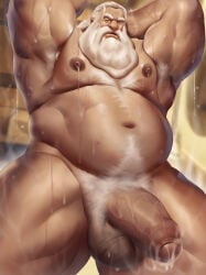armpit_hair armpits balls bara beard big_muscles big_penis cum cum_on_penis dsharp_k facial_hair flaccid hand_behind_head king_rhoam male male_only muscles muscular musk nintendo overweight penis rhoam_bosphoramus_hyrule solo solo_male sweat sweating the_legend_of_zelda