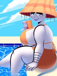 1girls 2026 bikini bikini_top breasts fanart fanart_from_twitter female female_only lampshay looking_at_viewer pool shorts tagme tagme_(artist) thighs