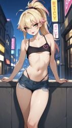 1girls ai_generated athletic athletic_female blonde blonde_female blonde_hair blonde_hair_female bratty city city_background commentary_request crop_top female female_focus flat_chest flat_chested gradient_hair green_eyes hair heart heart_symbol hotpants jeans_shorts lia_the_busty_redhead midriff multicolored_hair night original original_character outdoors outside petite petite_body petite_female pink_hair_tips ponytail seductive seductive_look seductive_smile self_upload shorts slutty_female small_breasts smile smiling smiling_at_viewer solo_female spaghetti_strap standing tagme tank_top thighs thong thong_straps tight_clothing