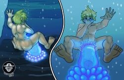 against_wall asphyxiation ass barefoot blonde_hair blue_eyes bubbles cheek_bulge dicksucking_creature drowning feet femboy hand_over_mouth high_resolution male male_only onahole_parasite original penis penis_milking soles solo_male squatting struggling stuck tentacle testicles text thearashi toes trapped underwater water watermark