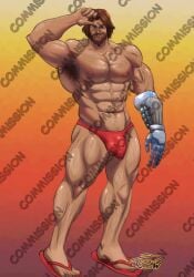 armpit_hair bulge cole_cassidy commission commission_art flip_flops male male_only muscular muscular_male muscular_only overwatch prosthetic_arm solo solo_focus solo_male speedo speedo_only tagme underwear underwear_only wallace8uwu