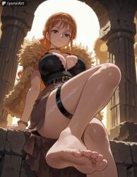 1girl 1girls absurd_res absurd_resolution absurdres ai_generated barefoot big_breasts feet feet_fetish feet_focus feet_up female female_focus female_only foot_fetish foot_focus foot_play high_resolution highres light-skinned_female light_skin lyuraiart nami nami_(one_piece) one_piece one_piece:_elbaf_arc orange_hair sexy_body sexy_pose soles soles_fetish sweat sweating sweaty sweaty_body teasing thick_thighs thighs wide_hips