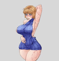 1female 1females 1girl 1girls 1woman 1women apex_legends armpits arms_up blonde blonde_female blonde_hair blue_eyes blushing hand_covering_mouth hands_together looking_down pun scarred scars scars_all_over scars_on_arm scars_on_face scars_on_thighs shoulders sindio solo solo_female solo_focus sparkles tagme tight_clothing virgin_killer_sweater wattson wattson_(apex_legends)