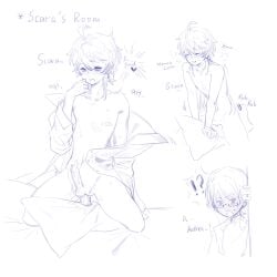 aether_(genshin_impact) blush_lines blushing caught caught_in_the_act cute_male gay gay_male genshin_impact male/male moaning pillow_grab pillow_humping pleasure_face scaramouche_(genshin_impact) sex_toy sex_toy_in_ass sex_toy_insertion shy shy_male wanderer_(genshin_impact)