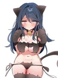 1girls boob_window bra breasts cat_ears cat_lingerie female female_only heart-shaped_pupils hoshino_ichika_(project_sekai) lingerie looking_at_viewer ma_(aaayabaina111) panties project_sekai solo underwear