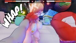 1boy 1girls 3d 3d_(artwork) anon anonymous_male big_breasts bikini blonde_hair boxing boxing_gloves boxing_ring breasts chalkfights cleavage fight fighting fighting_ring hair_over_one_eye health_bar huge_breasts large_breasts long_hair male_pov mario_(series) milf mixed_boxing onomatopoeia pov pov_boxing princess_rosalina punch punching punching_face ryona super_mario_galaxy thick thick_thighs thighs wide_hips
