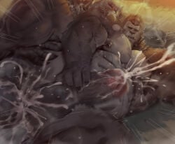 anal anal_sex anthro armpit_hair armpits balls bara barazoku big_muscles big_penis boner cum cum_in_ass cum_inside dsharp_k erection furry gay godzilla godzilla_(series) gorilla king_kong king_kong_(series) male male_only muscles muscular musk nude orgasm penis scalie sex spread_legs sweat sweating