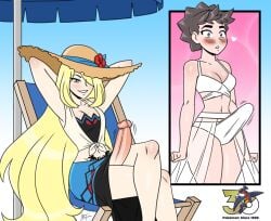 2futas aeolus06 big_penis blush blushed_face blushing captivating clothed clothing cynthia_(pokemon) cynthia_(summer_2025)_(pokemon_masters) diantha_(pokemon) erection_under_clothes futa_only futanari pokemon seductive seductive_look summer swimsuit tagme throbbing_penis twitching