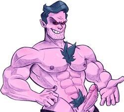 bara daddy_dearest erection friday_night_funkin green_ping male_only muscular_male nail_polish painted_nails purple_skin smirk