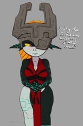 black_skin breasts chinese_clothes chinese_dress clothed cranihum dress embarrassed female female_only fused_shadow imp_midna midna orange_hair shortstack the_legend_of_zelda thighs twilight_princess