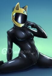 1girls celty_sturluson diadanon female female_only helmet latex latex_suit pinup pinup_pose skin_tight skin_tight_suit