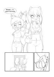 2girls anthro ass ass_expansion breast_expansion cleavage comic female female_only kojiro-brushard monochrome original original_character wide_hips