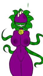 big_breasts chomper_(pvz) chompzilla_(pvz) cute looking_at_viewer plant plantie plants_vs_zombies plants_vs_zombies:_heroes purple_skin sharp_teeth smile tentacle