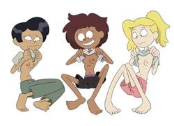 2020s 2021 2d 3girls amphibia anne_boonchuy barefoot black_hair blonde_hair blush breasts brown_hair dark-skinned_female dark_hair dark_nipples dark_skin disney disney_channel embarrassed exposed_breasts feet female female_focus female_only full_body group human light-skinned_female light_hair marcy_wu multiple_girls navel nipples no_bra pale_skin pants pink_nipples saint_james_school_uniform sasha_waybright school_uniform schoolgirl self_exposure shirt_lift shorts smile smiling smooth_skin stomach taiwanese teenage_girl teenager thai thrumbo toes trio tummy white_background yellow_hair young