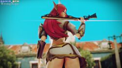 3d 4k ass_focus blender elf_ears gamir_sfm large_ass lian_(paladins) long_hair no_panties over_shoulder paladins pointy_ears red_hair