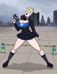 1girls 2d blonde_hair dj_(hellonearthiii) hellonearthiii huge_breasts skates solo solo_female