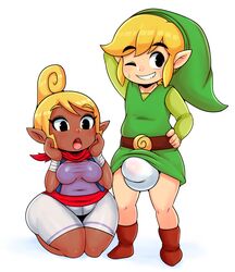 1boy 1boy1girl 1girls alternate_breast_size big_penis blonde_hair bottom_heavy brown_skin bulge caucasian dark-skinned_female dark_skin female ganguro gyaru interracial light-skinned_male light_skin link looking_at_partner male/female matospectoru nintendo penis penis_awe penis_under_clothes pirate shortstack small_but_hung tetra the_legend_of_zelda the_wind_waker thick_thighs thighs toon_link video_games wide_hips wind_waker wink young