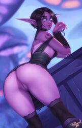 1girls 2021 alliance_(warcraft) anus ass bent_over big_ass black_hair blizzard_entertainment draenor druid_(warcraft) elf elf_ears female female_only laurie_(personalami) looking_at_viewer looking_back night_elf night_elf_druid no_panties no_panties_under_dress no_panties_under_skirt original_character personalami pointy_ears presenting_hindquarters presenting_pussy purple_skin pussy short_hair sideboob small_breasts smile warcraft world_of_warcraft zangarmarsh