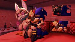 1boy 2girls 3d 3d_(artwork) anthro archie_comics blonde_hair blue_body blue_hair breasts brown_body buckteeth bunnie_rabbot chipmunk cyborg doggy_style female ffm ffm_threesome hair hedgehog male nipples rabbit red_hair robot sally_acorn sex sonic_(series) sonic_the_hedgehog sonic_the_hedgehog_(archie) sonic_the_hedgehog_(comics) sonicthebitch threesome toes yellow_body