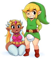 1boy 1boy1girl 1girls alternate_breast_size big_penis blonde_hair bottom_heavy brown_skin bulge dark-skinned_female dark_skin ganguro gyaru interracial light-skinned_male light_skin link looking_at_partner male/female matospectoru nintendo penis penis_awe penis_under_clothes princess_zelda shortstack small_but_hung the_legend_of_zelda the_wind_waker thick_thighs thighs toon_link toon_zelda video_games wide_hips wind_waker wink young