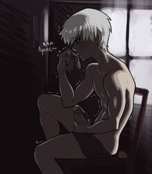 1boy artist_request black_nails kaneki_ken male male_focus male_only masturbation solo_male stroking stroking_penis tagme tokyo_ghoul white_hair