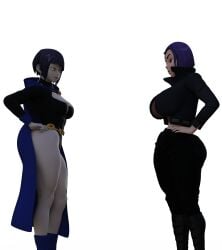 2girls 3d big_breasts cape clothing_swap cosplay crossover crossover_cosplay dc dc_comics female female_only grey_skin kamicamie kyoka_jiro kyoka_jiro_(cosplay) looking_at_another my_hero_academia rachel_roth raven_(cosplay) raven_(dc) shounen_jump tagme teen_titans thick