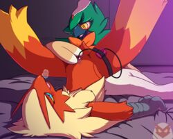 5:4 absurd_res anthro avian beak bird blaziken breasts breath decidueye duo egg_vibrator female female/female female_decidueye genitals hi_res nintendo nulloffset owl panting pokemon pokemon_(species) pussy sex_toy vibrator vibrator_hip_strap video_games wings yuri