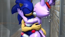 3d anthro blaze_the_cat blue_body dickgirl forehead_jewel furry futanari gem gynomorph hair intersex male male_on_futa penis purple_body shower sonic_(series) sonic_the_hedgehog sonicthebitch standing white_body