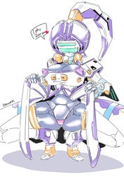 1girls android angelan artist_name artist_signature breasts cameltoe english_text erect_nipples heart hybrid kneeling nippleless_clothes nipples no_mouth panties pink_panties pochincoff presenting_panties purple_nipples robot robot_girl signature sketch speech_bubble text virtual_on