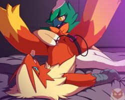 5:4 absurd_res anthro avian beak bird blaziken breath decidueye duo egg_vibrator female female/female flat_chested genitals hi_res nintendo nulloffset owl panting pokemon pokemon_(species) pussy sex_toy vibrator vibrator_hip_strap video_games wings yuri