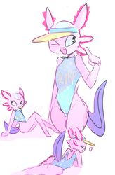 1cuntboy andromorph anthro anthrofied ass axo_(fortnite) axolotl bathing_suit clothed comic cuntboy fortnite genderswap genderswap_(mti) girly happy intersex looking_back open_mouth rule_63 seductive sfc shirt smiling solo swimsuit swimwear