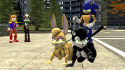 3d antoine_d'coolette archie_comics black_body blue_body bunnie_rabbot closed_eyes coyote domestic_cat exposed_torso eyeshadow firearm footwear geoffrey_st_john green_eyes gun handgun handwear hedgehog hershey_the_cat imminent_death leash pink_inner_ears public rabbit skunk sonic_(series) sonic_the_hedgehog_(archie) sonic_the_hedgehog_(comics) suicide tan_body tan_fur tears tongue tongue_out walking weapon white_body white_hair