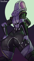 alternate_version_available ass ass_focus bodysuit educio_drawz fully_clothed grabbing_own_ass helmet looking_at_viewer mask mass_effect medium_breasts presenting_butt presenting_hindquarters pussy_outline quarian sideboob skintight_bodysuit tali'zorah_nar_rayya thick_ass thick_thighs thighs wide_hips