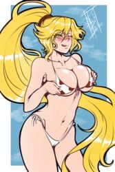 bikini blonde_hair green_eyes herowarz jerry(herowarz) large_breasts long_hair ponytail