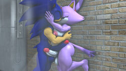 3d anthro blaze_the_cat blue_body dickgirl forehead_jewel furry futanari gem gynomorph hair intersex male_on_futa penis purple_body shower sonic_(series) sonic_the_hedgehog sonicthebitch standing white_body