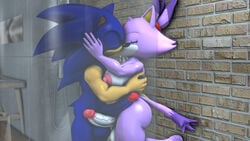 3d anthro blaze_the_cat blue_body dickgirl forehead_jewel furry futanari gem gynomorph hair intersex male male_on_futa penis purple_body shower sonic_(series) sonic_the_hedgehog sonicthebitch standing white_body