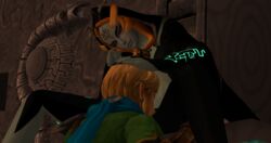 3d 3d_(artwork) blonde_hair clothing female hand_on_head holding_head indoor licking licking_pussy link link_(hyrule_warriors) male midna nintendo orange_eyes red_hair sitting the_legend_of_zelda twili_midna twilight_princess two_tone_skin white_skin xnalara yesimtaco