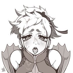 1girls after_oral breasts clothed clothed_female crying crying_with_eyes_open cum cum_on_body cum_on_breasts cum_on_chest cum_on_clothes cum_on_face cum_on_upper_body facial female female_focus female_only fire_emblem fire_emblem_fates fully_clothed hair_ribbon happy_tears heart-shaped_pupils human implied_oral kneeling looking_at_viewer monochrome nintendo on_knees open_mouth scarlet_(fire_emblem) short_hair signature simple_background snot snot_bubble solo solo_female solo_focus sweaty_socks_(artist) tearing_up tongue_out very_short_hair watermark white_background