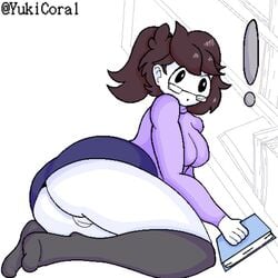 book brown_hair business_suit glasses jaiden jaiden_animations jaidenanimations librarian library miniskirt pencil_skirt ponytail purple_skirt pussy skirt skirt_suit surprised surprised_expression tight_skirt upskirt youtube youtuber yukicoral