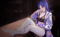 1girls angry bar barefoot big_breasts biting_lip blunt_bangs breasts busty byakugan chair clenched_teeth crop_top crossed_legs feet feet_up female female_only foot_focus hoodie hyuuga_hinata hyuuga_hinata_(naruto:_road_to_ninja) light-skinned_female light_skin lipstick long_hair looking_at_viewer makeup midriff nail_polish naruto naruto:_road_to_ninja naruto_(series) naruto_shippuden no_shoes paipan purple_hair revealing_clothes shorts soles solo_female toes veins violet_eyes white_legwear xiumu_bianzhou