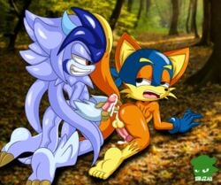 2boys all_fours anal anal_fingering anthro ass balls blue_body bodily_fluids butt_grab canid canine cum cum_in_ass cum_inside cum_on_penis doggy_style dora_the_explorer dragon duo ejaculation fan_character feet fingering forest fox from_behind_position fur genital_fluids genitals half-closed_eyes hand_on_butt humanoid male male/male mammal mask narrowed_eyes open_mouth orange_body orange_fur penis plant scalie sex sirjzau swiper tree yaoi zack_yang_(sirjzau)