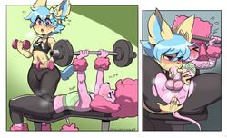 absurd_res anal anal_fingering anthro balls bench_press blush bodily_fluids bulge canid canine canis clothing domestic_dog duo eeveelution esbern exercise fellatio femboy fingering fingering_partner genitals girly heart hi_res male male/male male_only mammal musk nintendo oral penile penis pokémon_(species) pokemon poodle sex shooty stylusknight sweat sylveon tight_clothing torn_clothing video_games weights workout workout_clothing yoga_pants